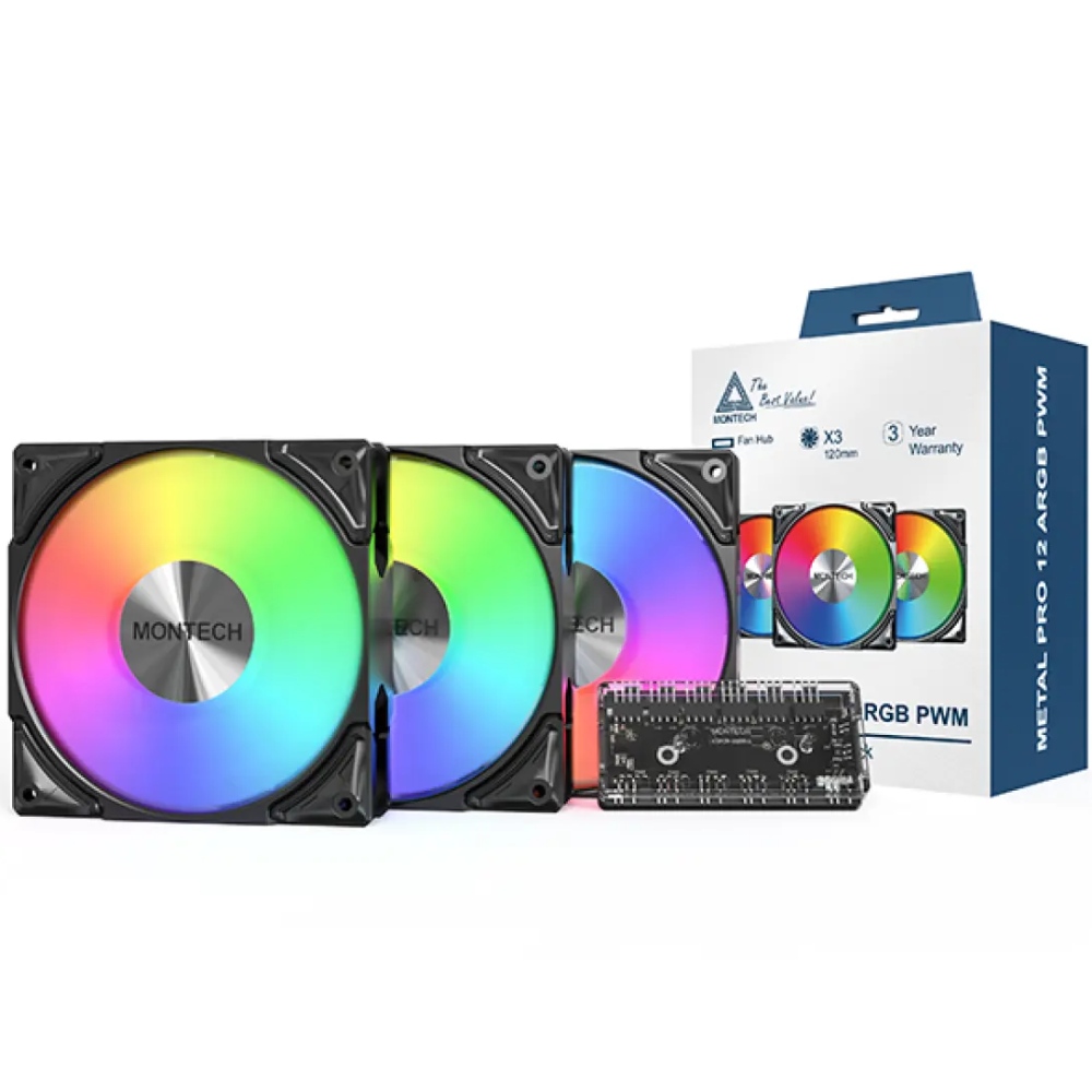 Набор кулеров корпусных MONTECH Metal PRO 12 ARGB PWM 3 PACK (W) Назначение для корпуса