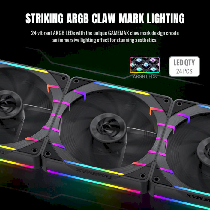 Зовнішній вигляд Вентилятор GameMax Tornado T12 ARGB-R Black
