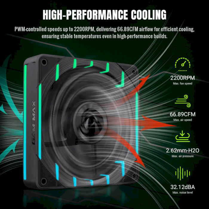 Замовити Вентилятор GameMax Tornado T12 ARGB-R Black