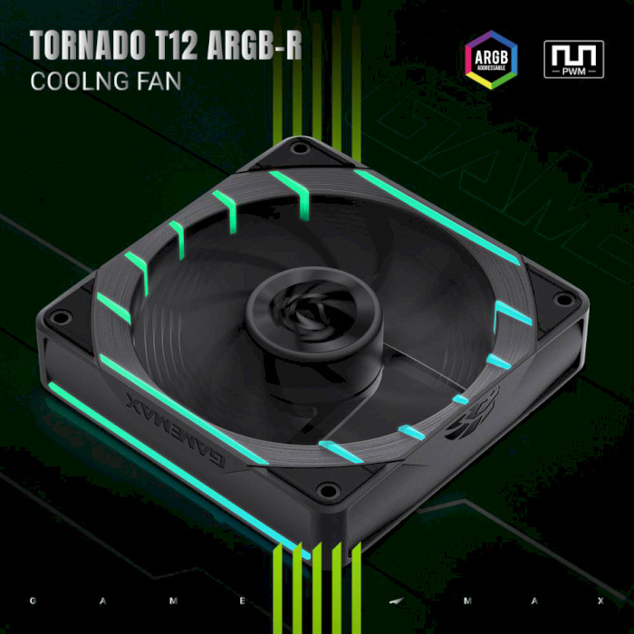 Вентилятор GameMax Tornado T12 ARGB-R Black Діаметр вентиляторав, мм 120