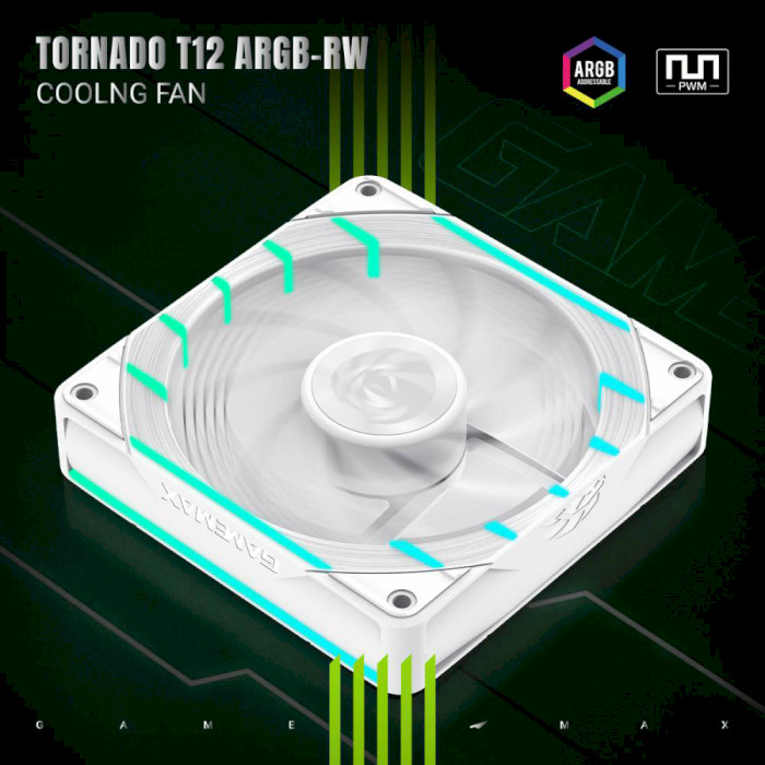 Вентилятор GameMax Tornado T12 ARGB-RW White Діаметр вентиляторав, мм 120