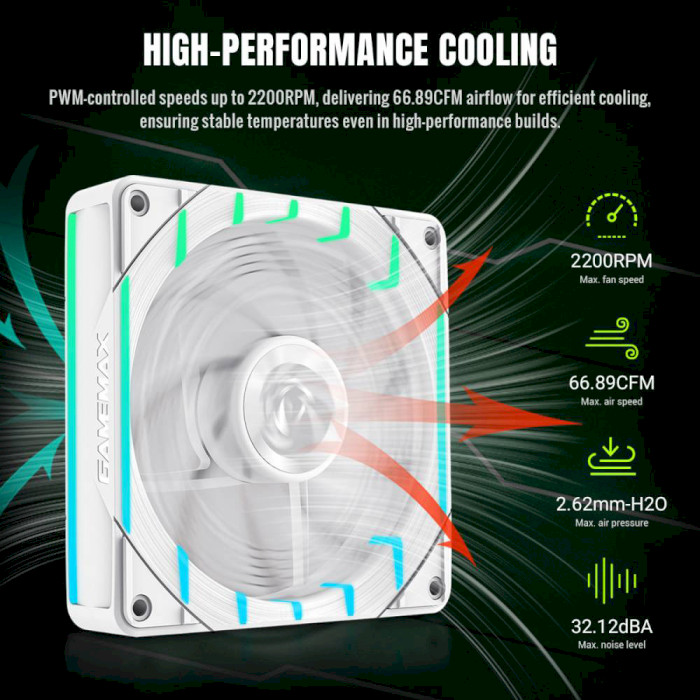 Замовити Вентилятор GameMax Tornado T12 ARGB-RW White