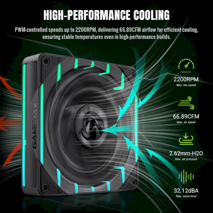 Замовити Вентилятор GameMax Tornado T12 ARGB Black