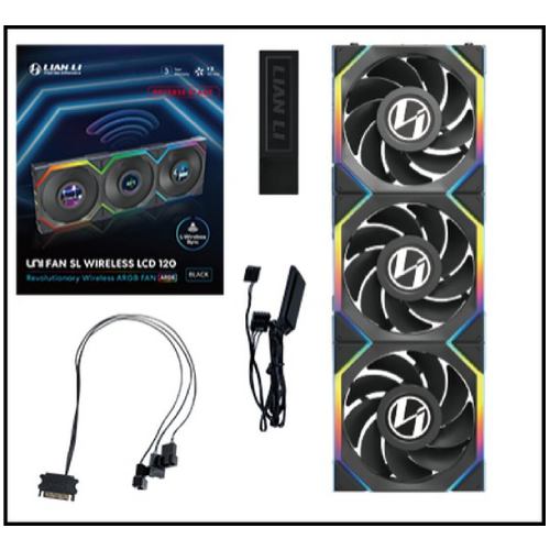 Набір корпусних кулерів LIAN LI UNI Fan SL WIRELESS LCD 120-3 REVERSE Black (G99.12RSLLCD1W3B.00) Підшипник гідродинамічний