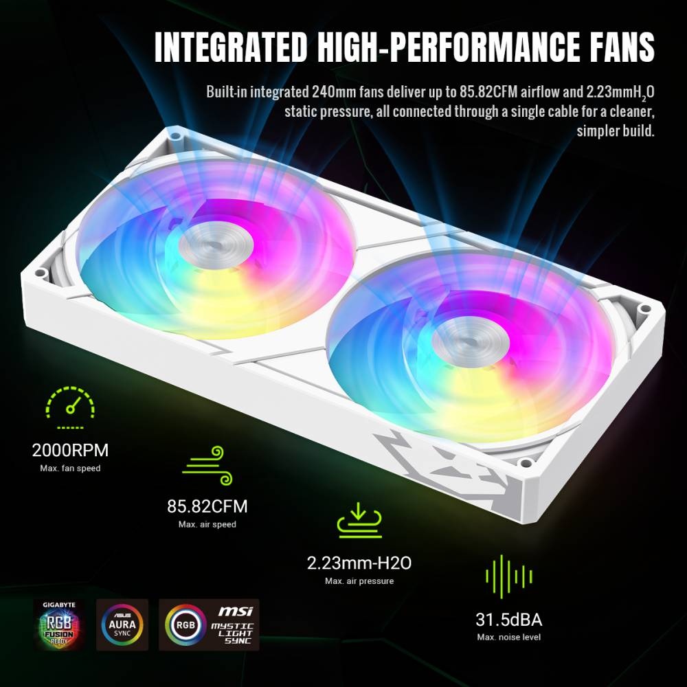 В интернет магазине Система водяного охлаждения GAMEMAX GLACIER 240 LCD WH, TDP 280W