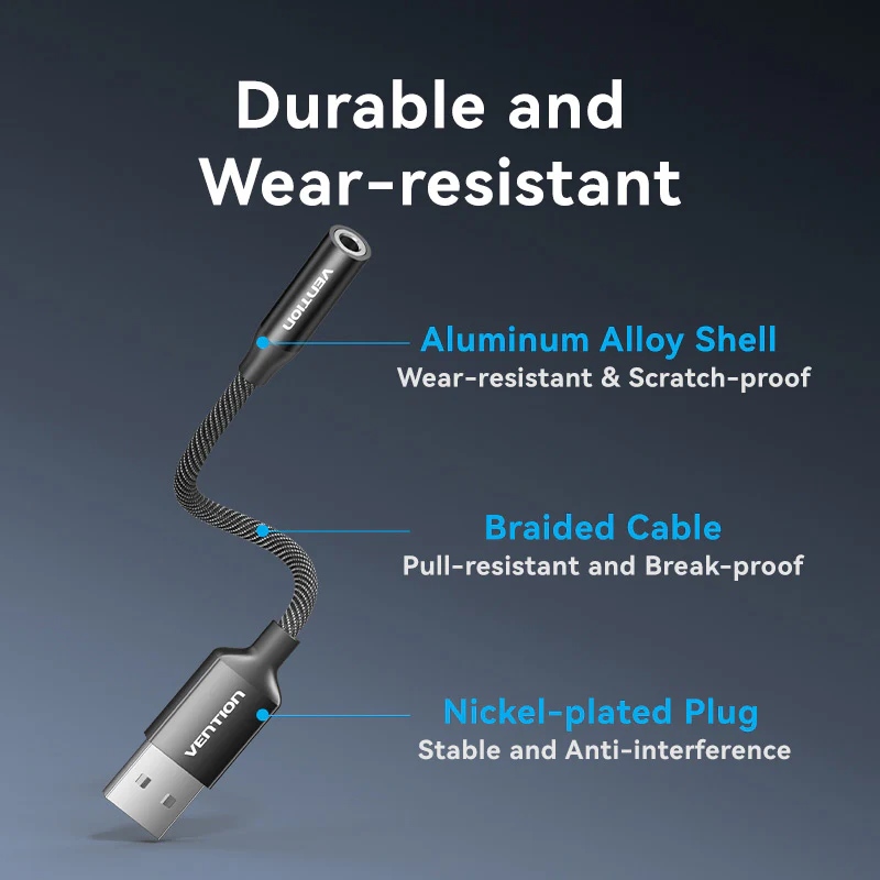 Фото Звукова карта VENTION 2 в 1 USB - AUX jack TRRS Ear DSP 0.25 м (CVEBC)