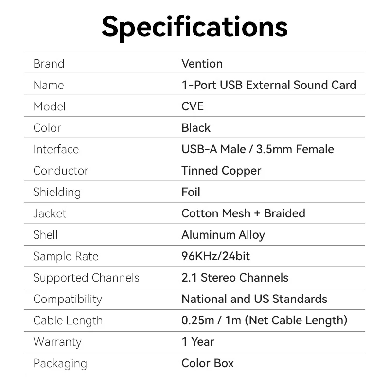 Огляд Звукова карта VENTION 2 в 1 USB - AUX jack TRRS Ear DSP 0.25 м (CVEBC)