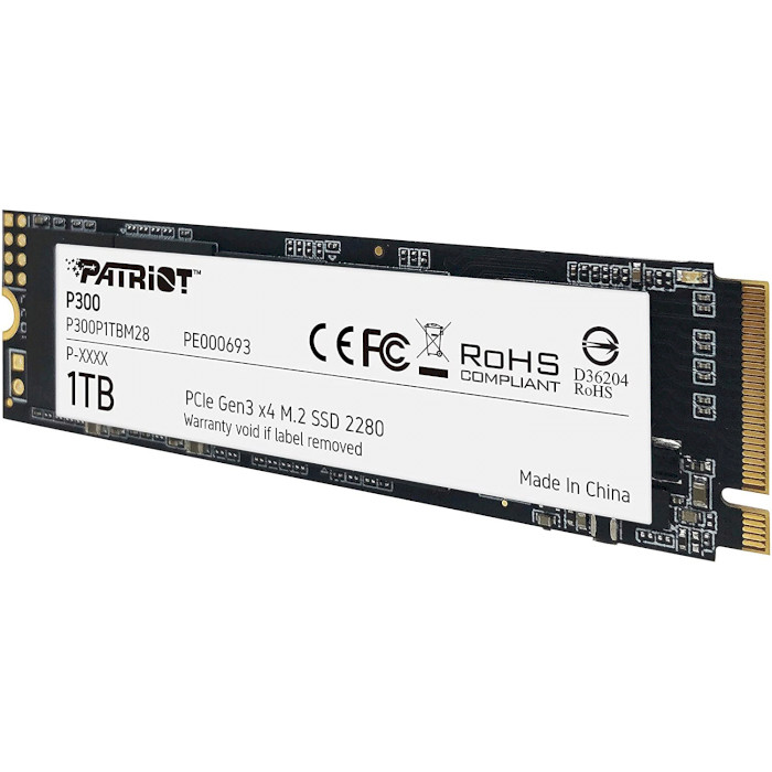 SSD накопитель PATRIOT M.2 NVMe PCIe 3.0 x4 1TB 2280 P300 (P300P1TBM28) Тип твердотельный накопитель (SSD)