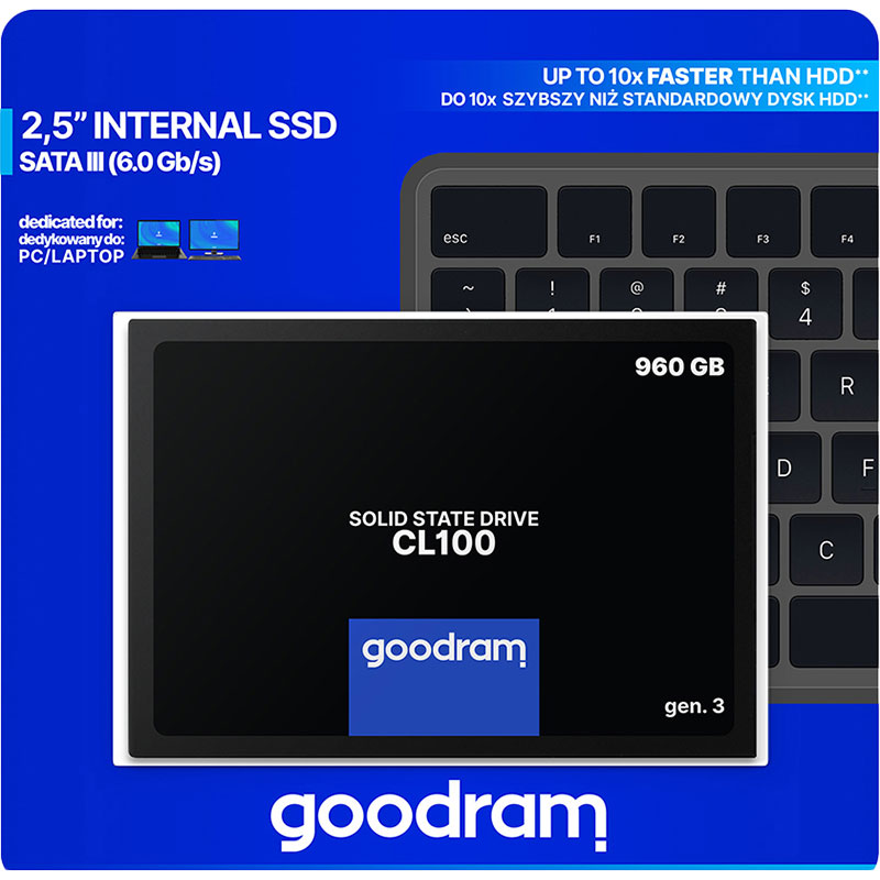 SSD накопичувач Goodram CL100 Gen.3 960 GB 2.5" SATA III 3D NAND TLC (SSDPR-CL100-960-G3) Форм-фактор 2.5"