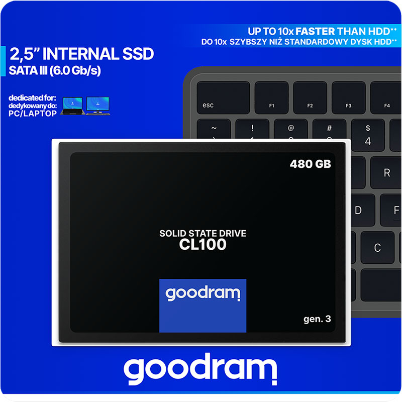 SSD накопичувач Goodram CL100 Gen.3 480 GB 2.5" SATA III 3D NAND TLC (SSDPR-CL100-480-G3) Тип твердотільний накопичувач (SSD)