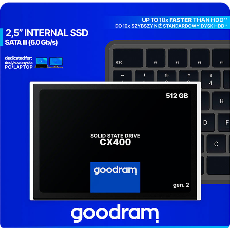 SSD накопитель GOODRAM CX400 512 GB GEN.2 SATAIII TLC (SSDPR-CX400-512-G2) Тип твердотельный накопитель (SSD)