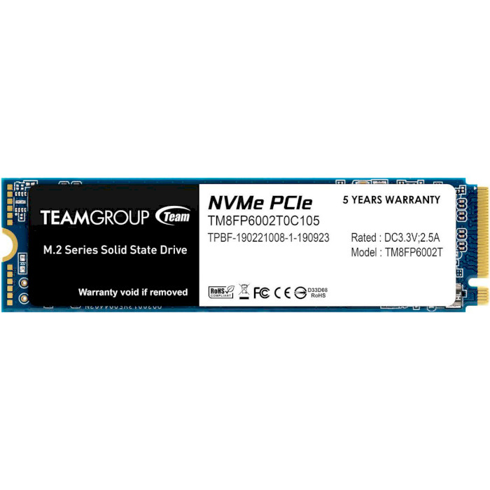 

SSD накопитель TEAM M.2 NVMe PCIe 3.0 x4 2TB MP33 2280 TLC (TM8FP6002T0C101), M.2 NVMe PCIe 3.0 x4 2TB MP33 2280 TLC