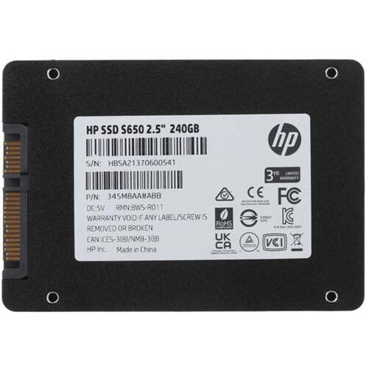 SSD накопичувач HP 240Gb S650 SATA III 2.5" TLC (345M8AA) Тип твердотільний накопичувач (SSD)