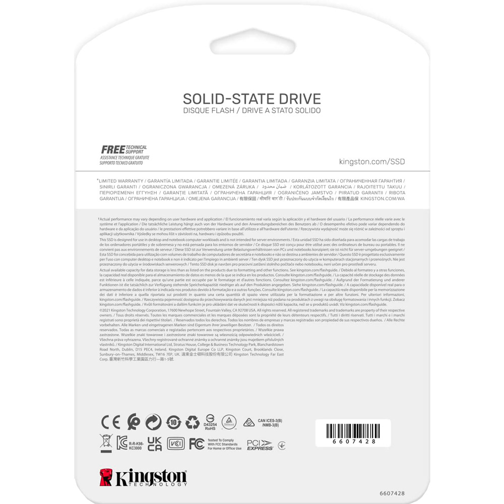 SSD накопитель Kingston KC3000 M.2 512GB NVMe 2280 (SKC3000S/512G) Емкость 512 Гб
