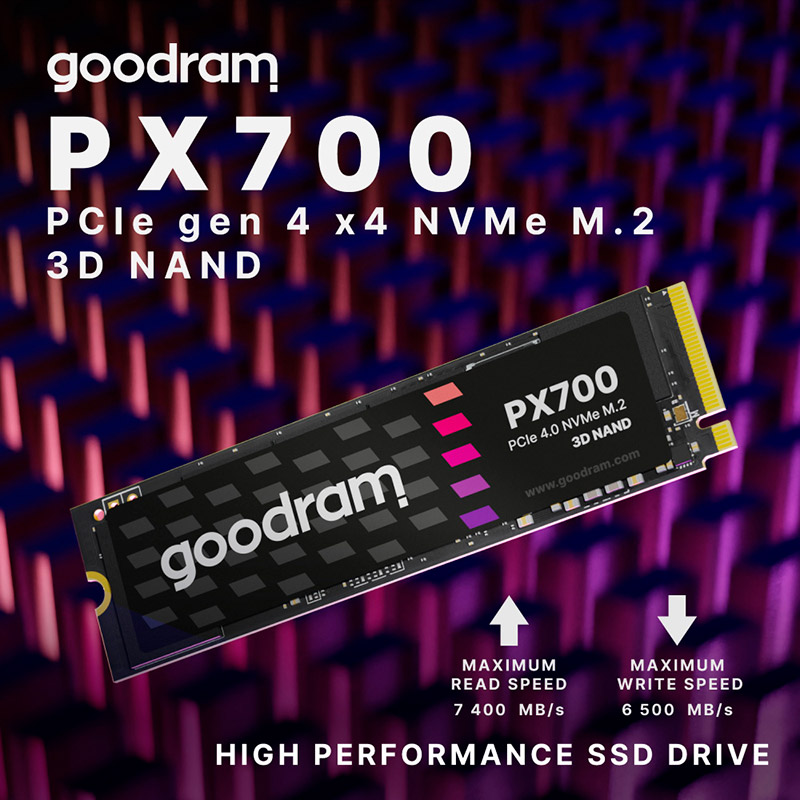 SSD накопитель GOODRAM M.2 4TB PX700 NVMe PCIe 4.0 2280 (SSDPR-PX700-04T-80) Емкость 4 Тб