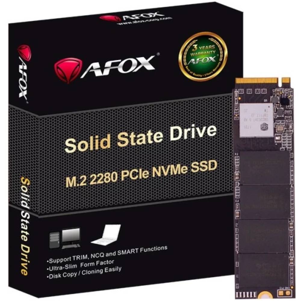 SSD накопичувач AFOX ME3001TB M.2 2280 PCIe NVMe Gen 3x4 3D TLC NAND, Retail (ME300-1000GN) Тип твердотільний накопичувач (SSD)