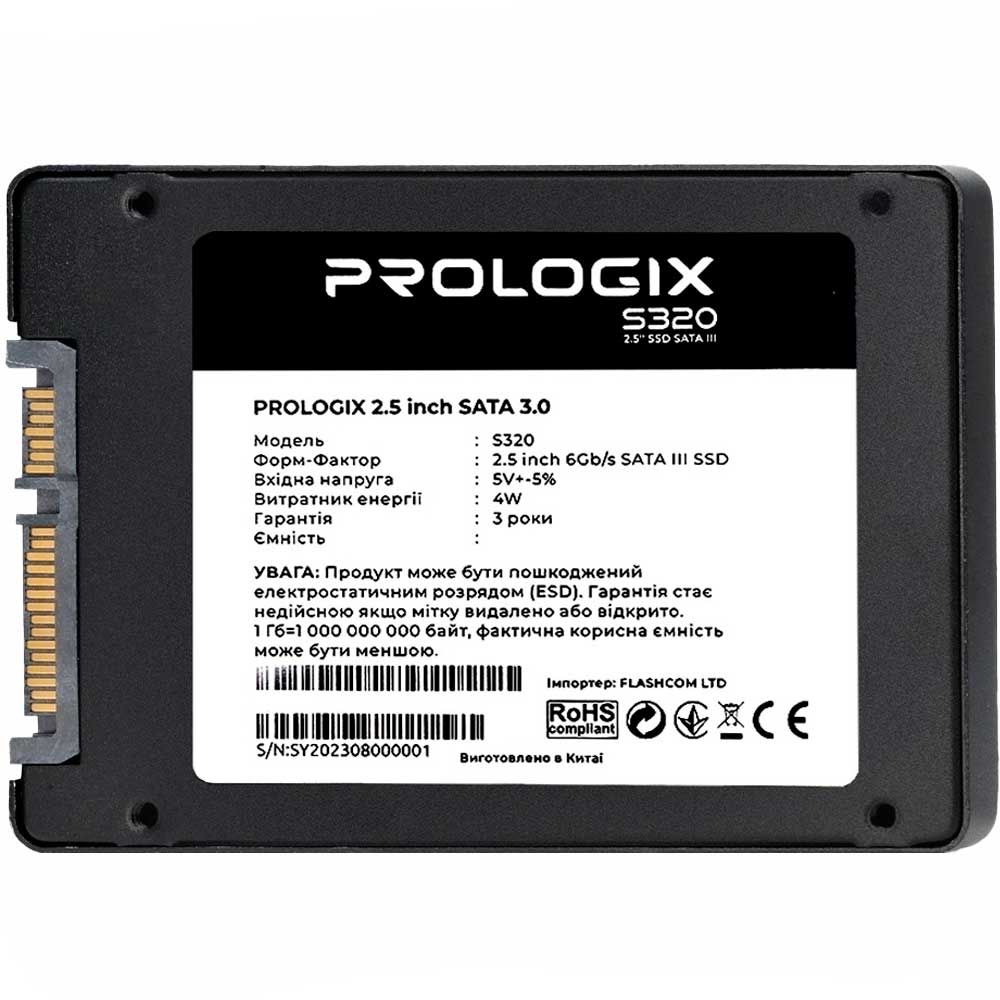 SSD накопитель PROLOGIX 120GB S320 2.5" SATAIII TLC (PRO120GS320) Тип твердотельный накопитель (SSD)