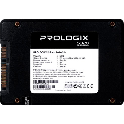 SSD накопичувач PROLOGIX 240GB S320 2.5" SATAIII TLC (PRO240GS320) Призначення жорсткого диска для настільного комп'ютера