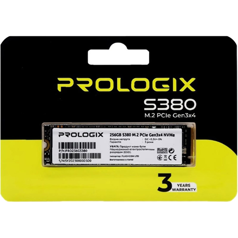 SSD накопитель PROLOGIX 512GB S380 M.2 2280 PCIe 3.0 x4 NVMe TLC (PRO512GS380) Тип твердотельный накопитель (SSD)