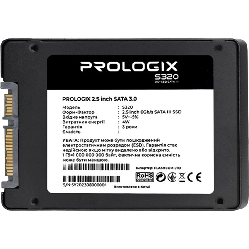 SSD накопичувач PROLOGIX 960GB S320 2.5" SATAIII TLC (PRO960GS320) Тип твердотільний накопичувач (SSD)