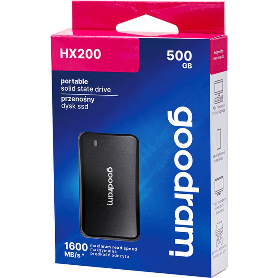 Зовнішній SSD накопичувач GOODRAM 500GB HX200 USB TYPE-C+A (SSDPR-HX200-500) Ємність 500 Гб