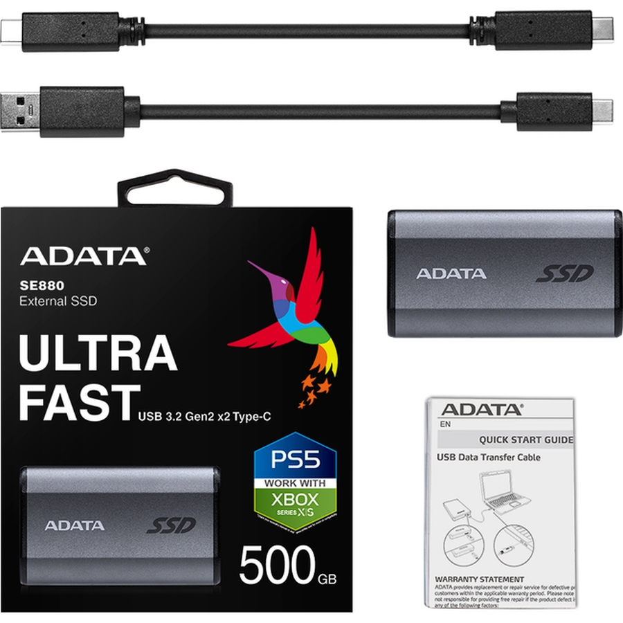 Зовнішній вигляд Зовнішній накопичувач SSD ADATA USB 3.2 500GB (AELI-SE880-500GCGY)