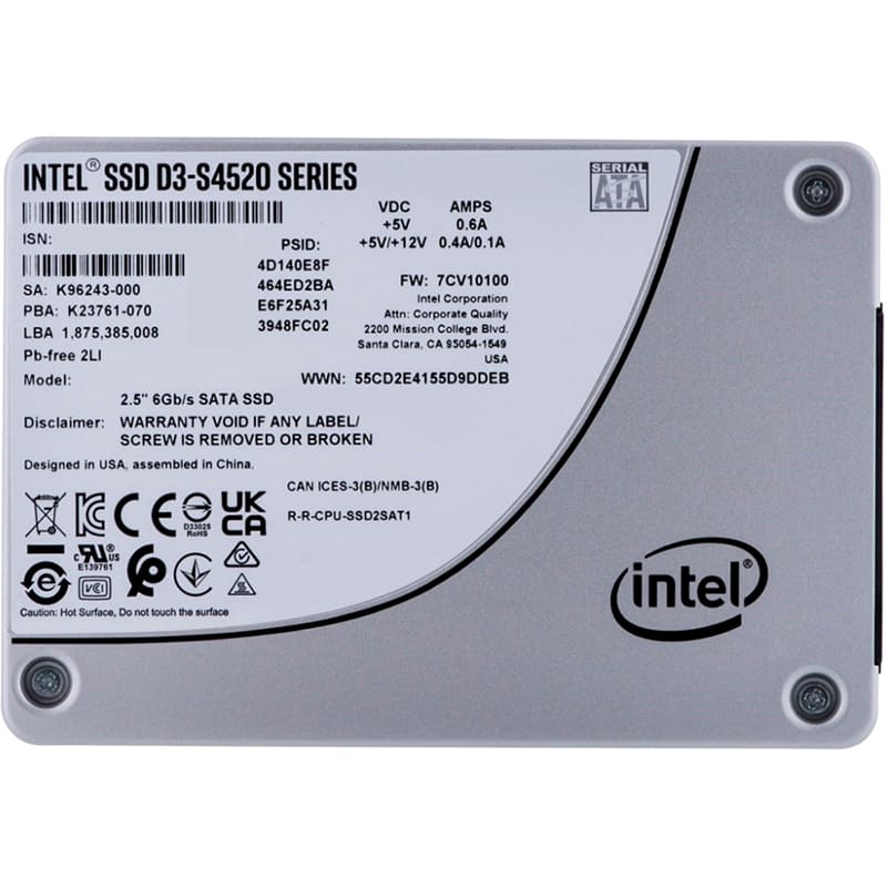 SSD накопичувач INTEL D3-S4520 7.68TB 2.5" SATAIII 3D NAND TLC (SSDSC2KB076TZ01)