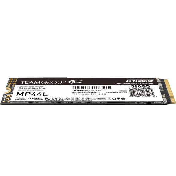 SSD накопитель TEAM MP44L 500GB (TM8FPK500G0C101) Дополнительно Программное обеспечение мониторинга SMART; Поддерживает последние стандарты NVMe, параметры оптимизации Windows TRIM и код проверки четности низкой плотности LDPC; Графеновое покрытие, рассеивающее тепло