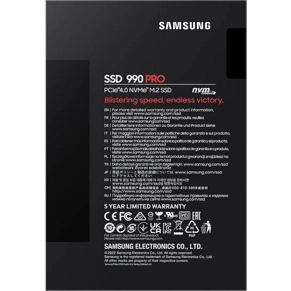 SSD накопитель SAMSUNG 990 PRO 4TB NVMe with Heatsink (MZ-V9P4T0CW) Емкость 4 Тб