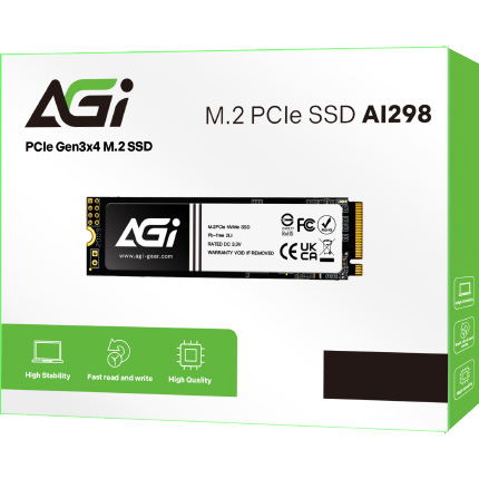 SSD накопичувач AGI 512Gb AI298 M.2 2280 PCIe Gen 3x4 NVMe 1.3 3D NAND Retail (AGI512GIMAI298) Додатково Розміри (ВхШхГ): 3,5 x 22 x 80 мм