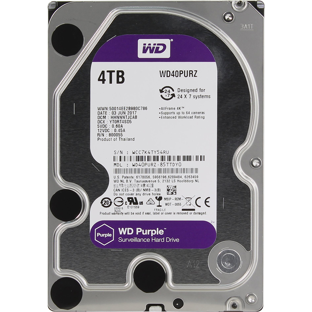 

Жесткий диск WD 4Tb WD40PURZ, 4Tb 5400rpm 64Mb SATAIII WD40PURZ