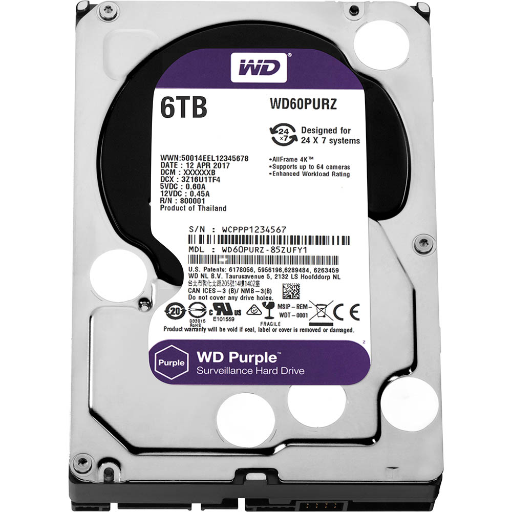 

Жесткий диск WD PURPLE 6TB WD60PURZ, SATA 6TB 6GB/S 64MB PURPLE WD60PURZ