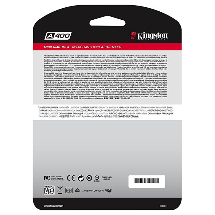 SSD накопитель KINGSTON A400 120GB SATAIII TLC (SA400S37/120G) Емкость 120 Гб