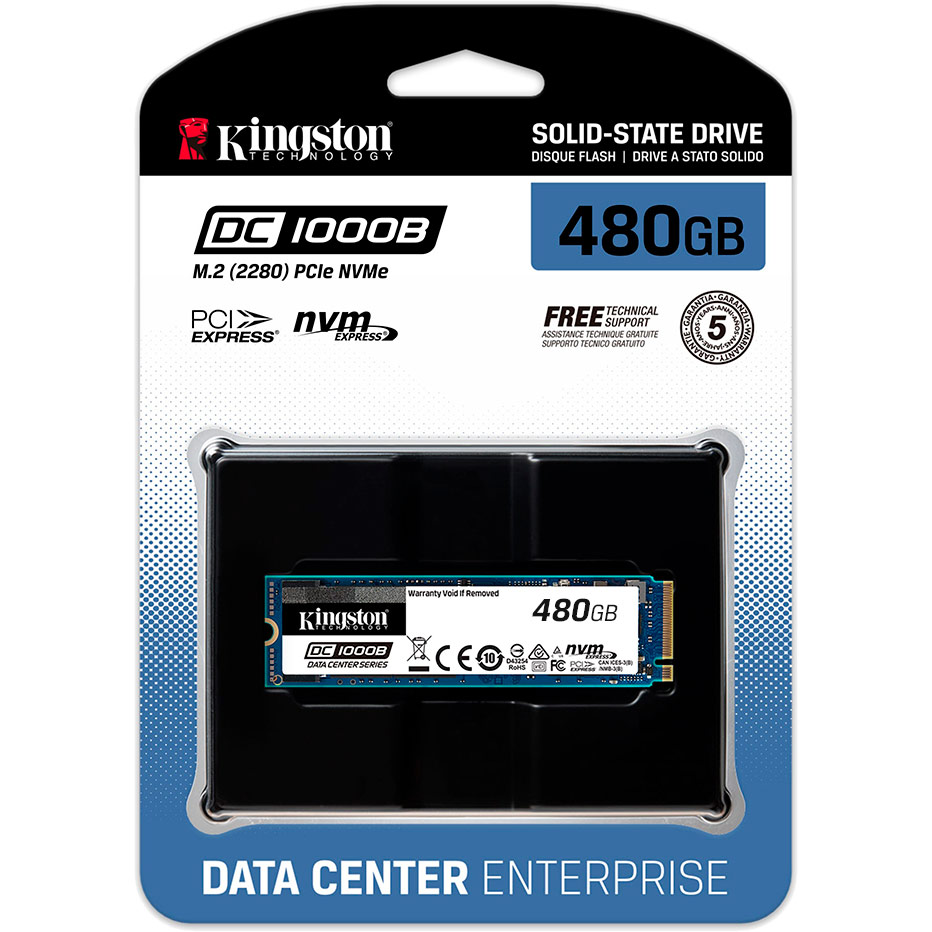 SSD накопитель KINGSTON DC1000B 480GB M.2 NVMe 3D TLC (SEDC1000BM8/480G) Тип твердотельный накопитель (SSD)