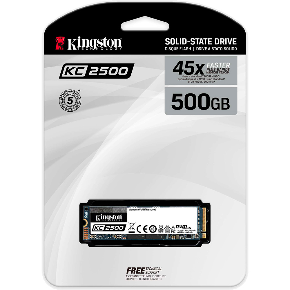 SSD накопитель KINGSTON KC2500 500GB M.2 NVMe 3D TLC (SKC2500M8/500G) Тип твердотельный накопитель (SSD)