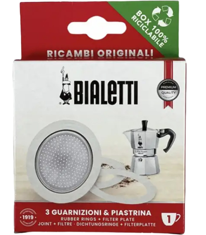 Набір для гейзерної кавоварки BIALETTI 3 ущільнювача + сито на 1 чашку (0800031/NP)