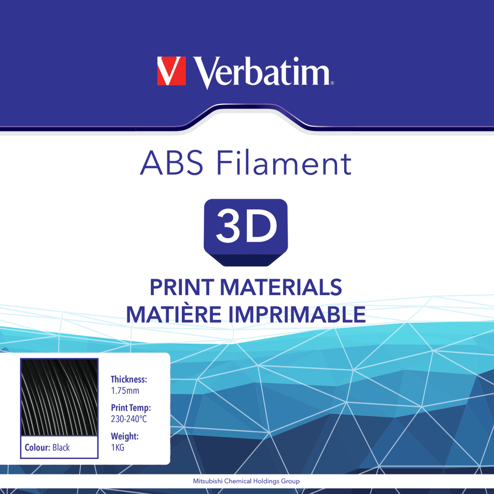 ABS пластик VERBATIM 1.75 mm 1KG Black (55010) Діаметр нитки, мм 1.75