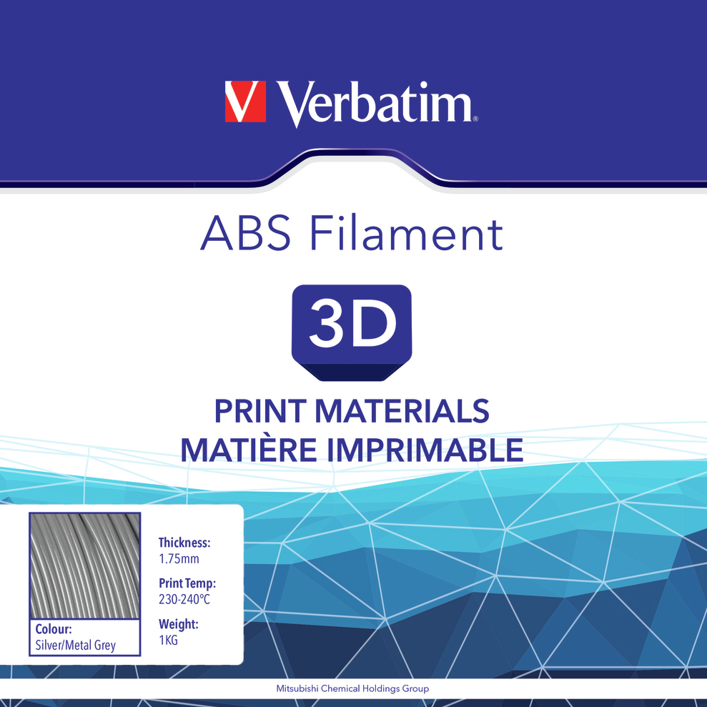 ABS пластик VERBATIM 1.75 mm 1KG Silvery (55016) Діаметр нитки, мм 1.75