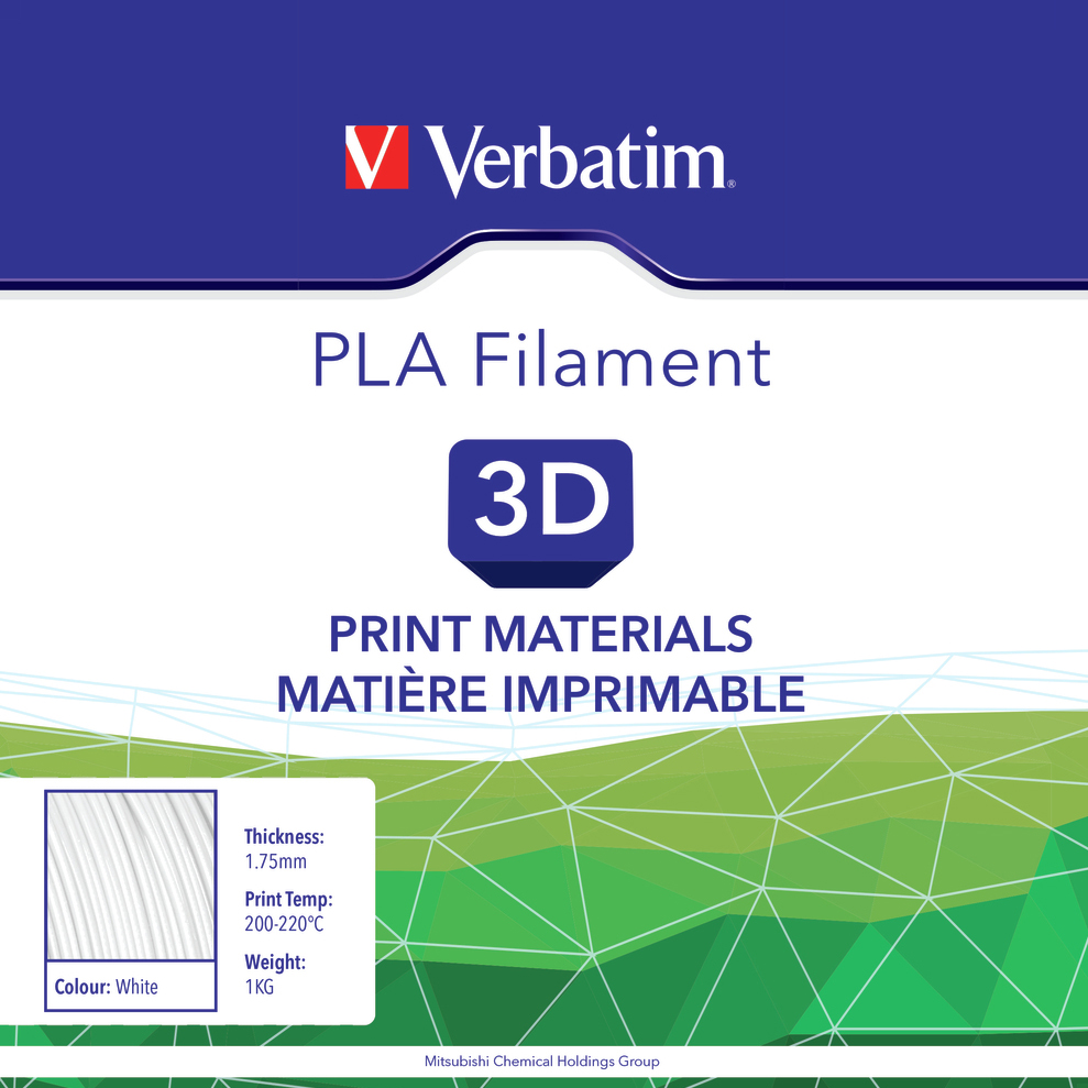 PLA пластик VERBATIM 1.75 mm 1KG White (55268) Діаметр нитки, мм 1.75