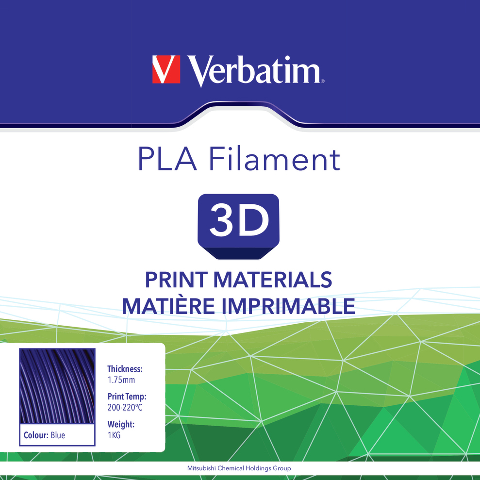 PLA пластик VERBATIM 1.75 mm 1KG (Dark blue 55269) Діаметр нитки, мм 1.75