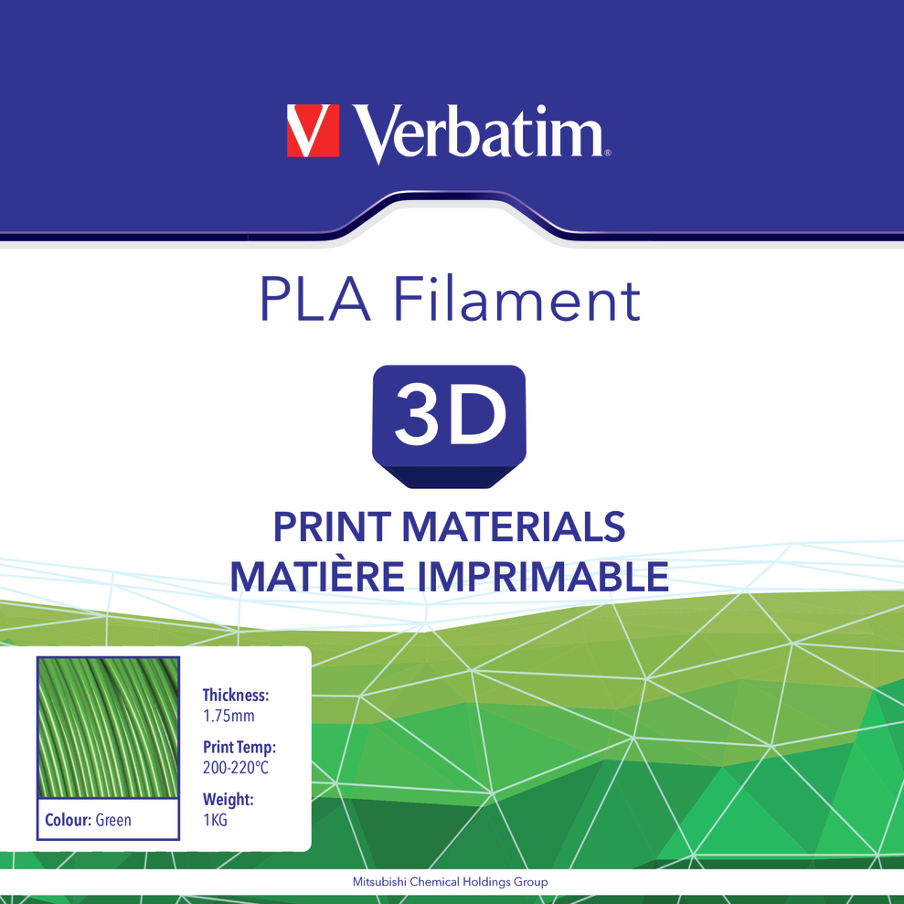 PLA пластик VERBATIM 1.75 mm 1KG Green (55271) Діаметр нитки, мм 1.75