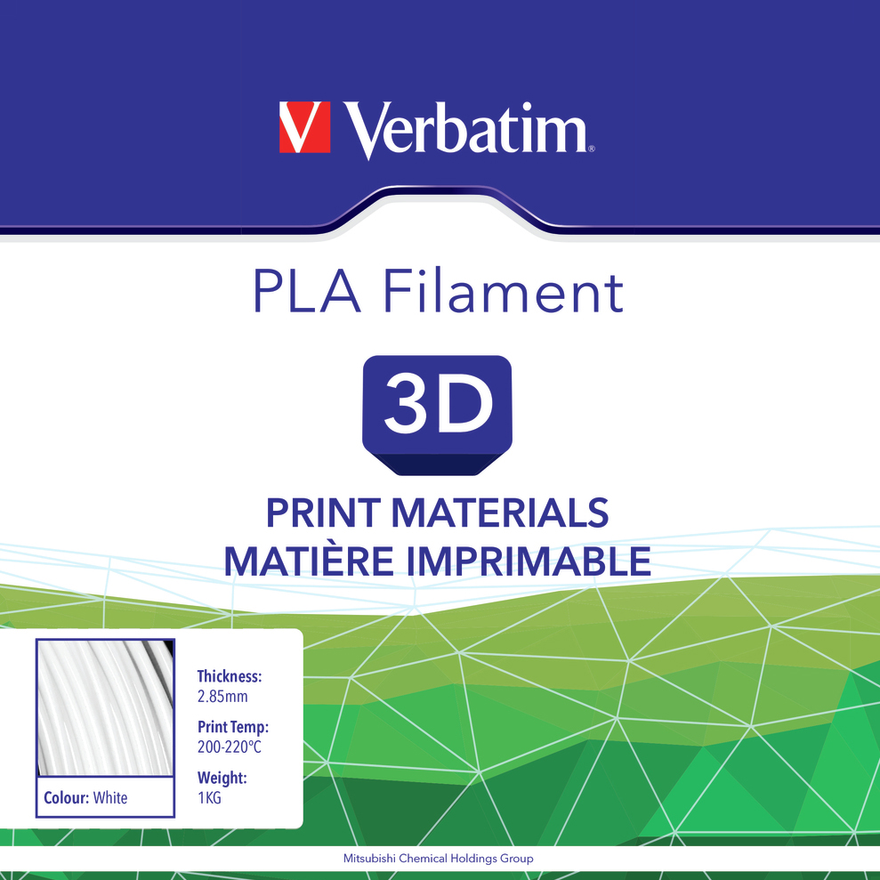 PLA пластик VERBATIM 2.85 mm 1KG White (55277) Діаметр нитки, мм 2.85