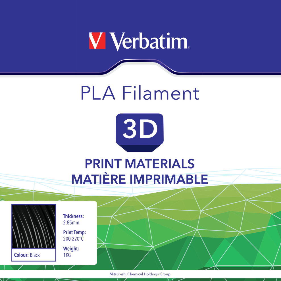 PLA пластик VERBATIM 2.85 mm 1KG Black (55276) Діаметр нитки, мм 2.85