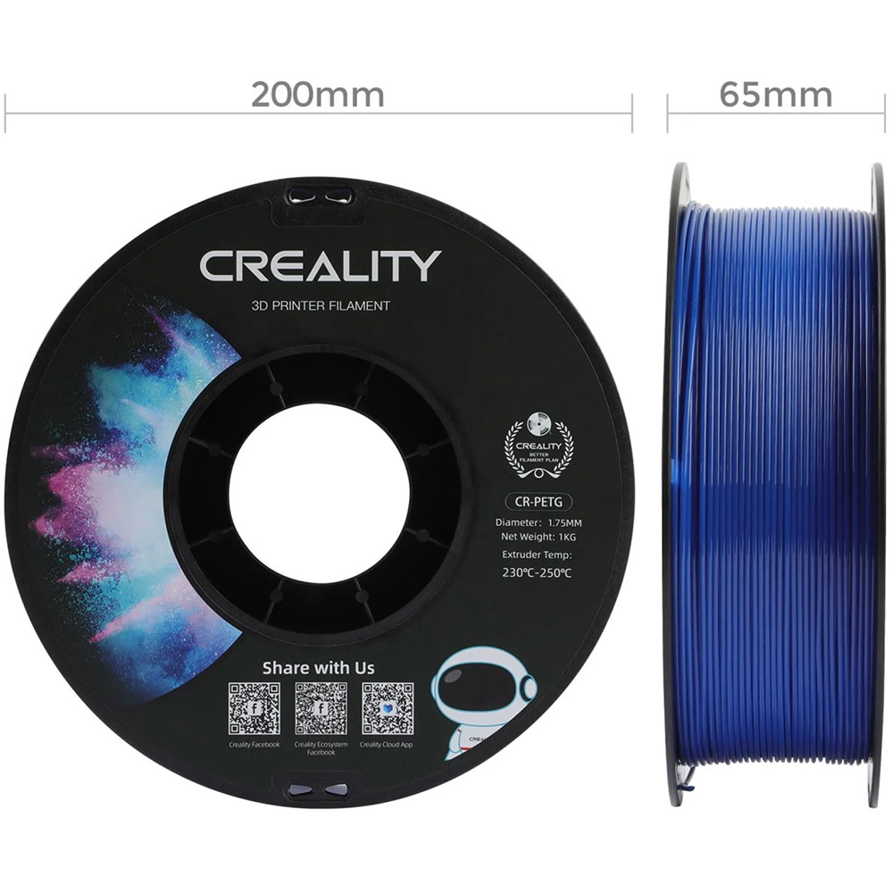 Пластик для 3D принтера CREALITY PETG 3x1 кг 1.75мм Blue (3301030032x3) Діаметр нитки, мм 1.75