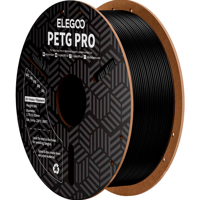 Пластик для 3D принтера ELEGOO PETG PRO 1кг 1.75мм Black (50.203.0198)