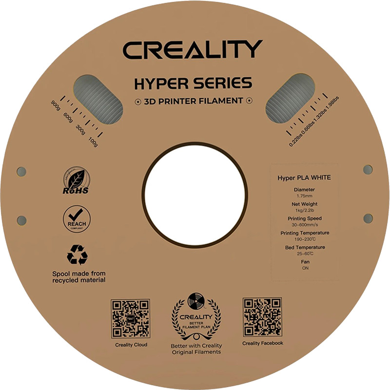 Пластик для 3D принтера CREALITY Hyper PLA 1кг 1.75мм White (3301010335) Діаметр нитки, мм 1.75