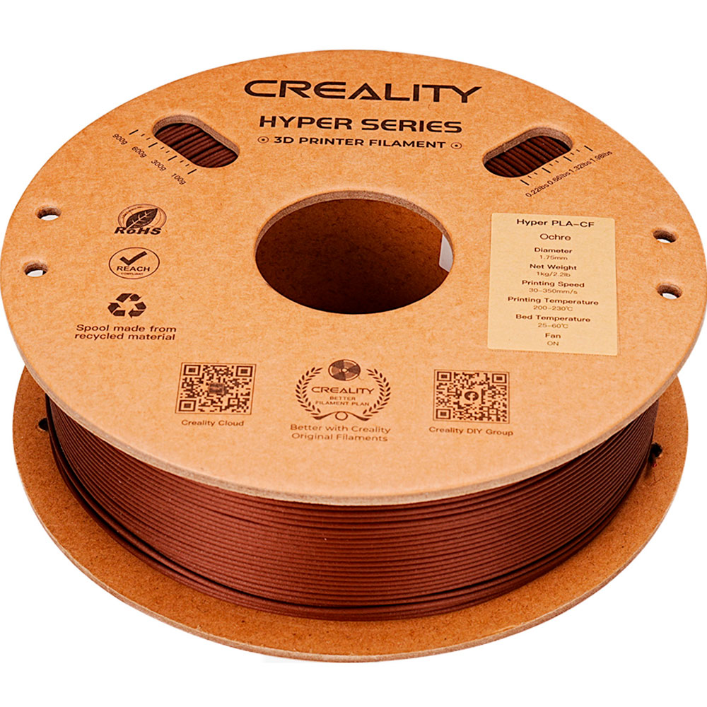 Пластик для 3D принтера CREALITY Hyper PLA-CF 1кг 1.75мм Ochre (3301060019) Додатково сумісність з будь-яким 3D принтером, який підтримує друк PLA