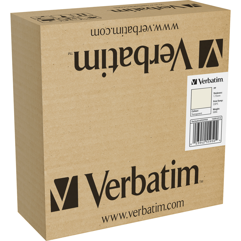 Пластик VERBATIM PP 1.75 mm 0.5 KG Transparent (55950) Діаметр нитки, мм 1.75