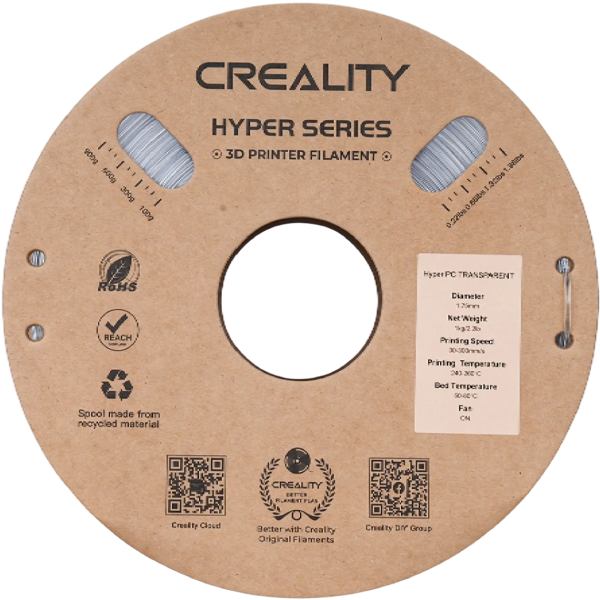 Пластик для 3D принтера CREALITY Hyper PC Filament 1 кг 1.75 Transparent (3301070013) Діаметр нитки, мм 1.75
