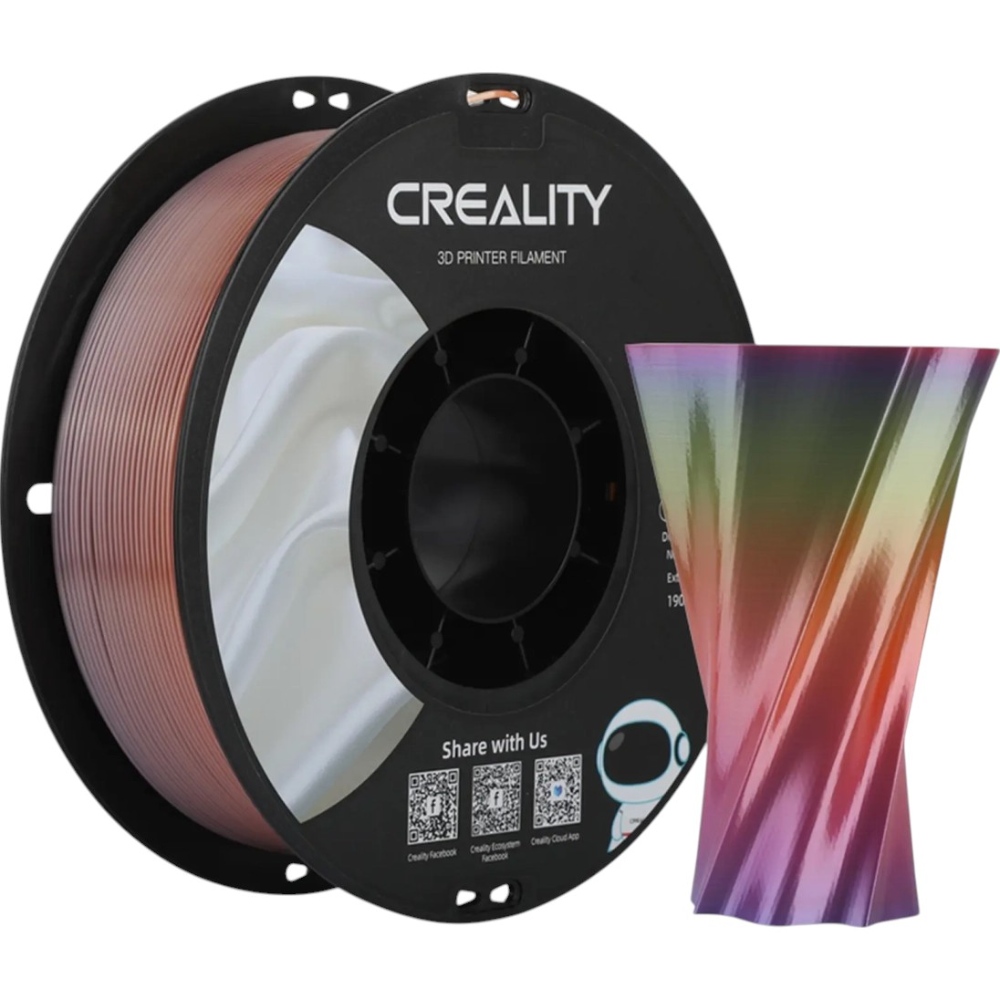 Пластик для 3D принтера CREALITY PLA Silk 1кг 1.75мм Multicolor (3301120003) Дополнительно Назначение: декоративные; Серия: CR-PLA Silk; Длина нити: 335.3 м; Технология печати: FDM; Рекомендуемая скорость печати: 40-80 мм/с; Плотность: 1.24 г/см³